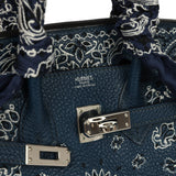 Pre-owned Jay Ahr Hermes Birkin 25 Bleu de Prusse Togo with Bandana Embroidery Palladium Hardware Payment 2