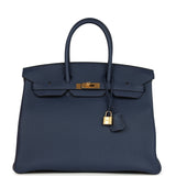 Hermes Birkin 35 Bleu Navy Togo Gold Hardware