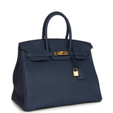 Hermes Birkin 35 Bleu Navy Togo Gold Hardware