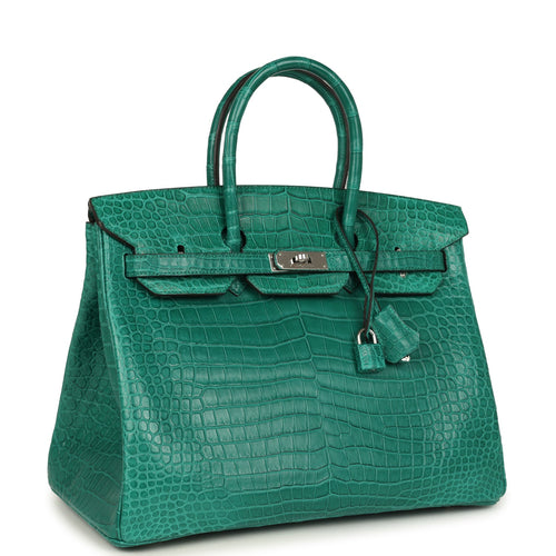 Hermes Birkin 35 Malachite Matte Porosus Crocodile Palladium Hardware