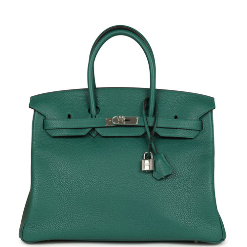 Pre-owned Hermes Birkin 35 Malachite Clemence Palladium Hardware