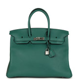 Pre-owned Hermes Birkin 35 Malachite Clemence Palladium Hardware - Thumbnail View 1