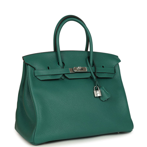Pre-owned Hermes Birkin 35 Malachite Clemence Palladium Hardware