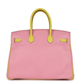 Pre-owned Hermes Special Order (HSS) Birkin 35 5P Bubblegum and Lime Swift Gold Hardware