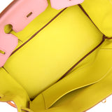 Pre-owned Hermes Special Order (HSS) Birkin 35 5P Bubblegum and Lime Swift Gold Hardware