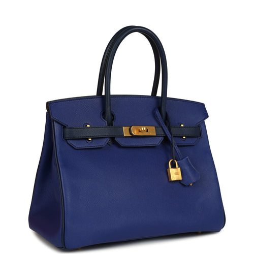 Pre-owned Hermes Special Order (HSS) Birkin 30 Bleu Electric and Bleu Saphir Epsom Brushed Gold Hardware