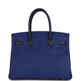 Pre-owned Hermes Special Order (HSS) Birkin 30 Bleu Electric and Bleu Saphir Epsom Brushed Gold Hardware