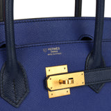 Pre-owned Hermes Special Order (HSS) Birkin 30 Bleu Electric and Bleu Saphir Epsom Brushed Gold Hardware