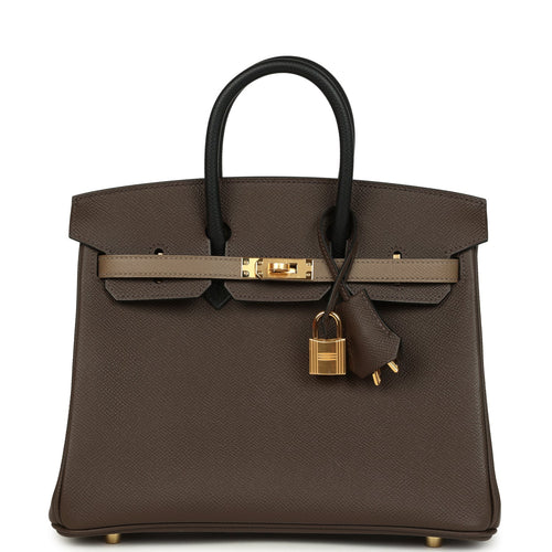 Hermes Birkin 25 Tri-color Ecorce, Etoupe and Black Epsom Gold Hardware