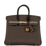 Hermes Birkin 25 Tri-color Ecorce, Etoupe and Black Epsom Gold Hardware