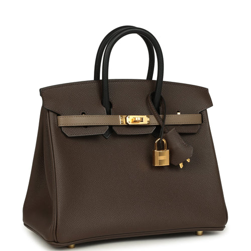 Hermes Birkin 25 Tri-color Ecorce, Etoupe and Black Epsom Gold Hardware