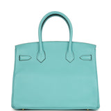 Pre-owned Hermes Birkin 30 Bleu Atoll Clemence Gold Hardware