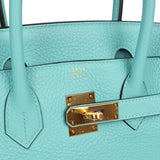 Pre-owned Hermes Birkin 30 Bleu Atoll Clemence Gold Hardware