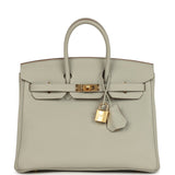Pre-owned Hermes Birkin 25 Gris Perle Togo Gold Hardware