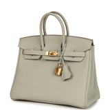 Pre-owned Hermes Birkin 25 Gris Perle Togo Gold Hardware