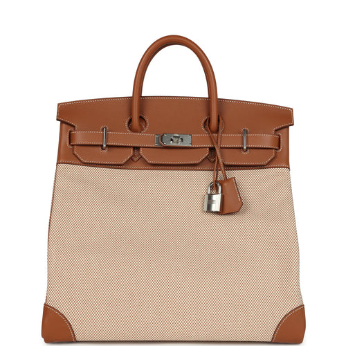 Hermes Birkin HAC 40 Gold Togo and Ecru-Beige Toile H Canvas Palladium Hardware