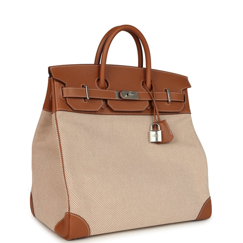 Hermes Birkin HAC 40 Gold Togo and Ecru-Beige Toile H Canvas Palladium Hardware