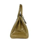 Vintage Hermes Birkin 35 Vert Anis Shiny Porosus Crocodile Palladium Hardware