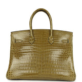 Vintage Hermes Birkin 35 Vert Anis Shiny Porosus Crocodile Palladium Hardware