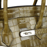 Vintage Hermes Birkin 35 Vert Anis Shiny Porosus Crocodile Palladium Hardware