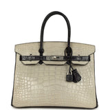 Pre-owned Hermes Special Order (HSS) Birkin 30 Gris Perle and Prunoir Matte Alligator Brushed Palladium Hardware