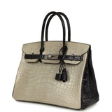 Pre-owned Hermes Special Order (HSS) Birkin 30 Gris Perle and Prunoir Matte Alligator Brushed Palladium Hardware