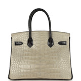 Pre-owned Hermes Special Order (HSS) Birkin 30 Gris Perle and Prunoir Matte Alligator Brushed Palladium Hardware