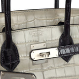 Pre-owned Hermes Special Order (HSS) Birkin 30 Gris Perle and Prunoir Matte Alligator Brushed Palladium Hardware