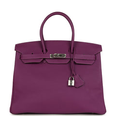 Pre-owned Hermes Birkin 35 Anemone Togo Palladium Hardware