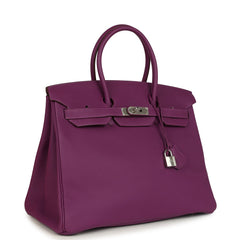 Pre-owned Hermes Birkin 35 Anemone Togo Palladium Hardware