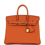 Pre-owned Hermes Birkin 25 Orange Togo Gold Hardware