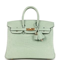 Hermes Birkin 25 Vert D'Eau Matte Porosus Crocodile Gold Hardware