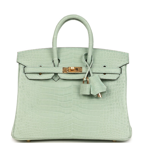 Hermes Birkin 25 Vert D'Eau Matte Porosus Crocodile Gold Hardware