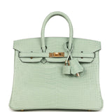 Hermes Birkin 25 Vert D'Eau Matte Porosus Crocodile Gold Hardware