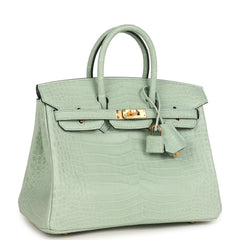 Hermes Birkin 25 Vert D'Eau Matte Porosus Crocodile Gold Hardware