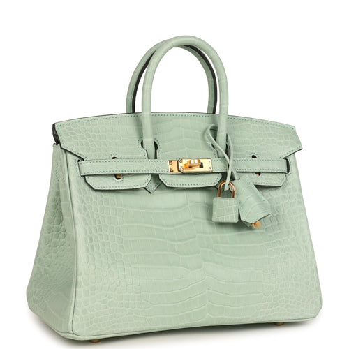 Hermes Birkin 25 Vert D'Eau Matte Porosus Crocodile Gold Hardware