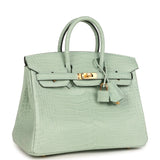 Hermes Birkin 25 Vert D'Eau Matte Porosus Crocodile Gold Hardware