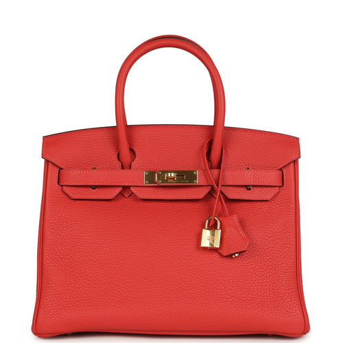 Pre-owned Hermes Birkin 30 Rouge Pivoine Clemence Gold Hardware
