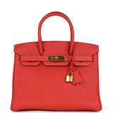 Pre-owned Hermes Birkin 30 Rouge Pivoine Clemence Gold Hardware