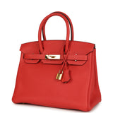 Pre-owned Hermes Birkin 30 Rouge Pivoine Clemence Gold Hardware