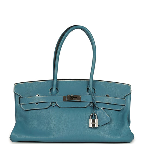 Vintage Hermes Shoulder Birkin 42 JPG Blue Jean Clemence Palladium Hardware