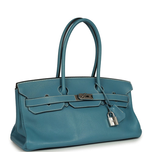 Vintage Hermes Shoulder Birkin 42 JPG Blue Jean Clemence Palladium Hardware