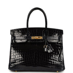 Pre-owned Hermes Birkin 30 Bleu Marine Shiny Niloticus Crocodile Gold Hardware