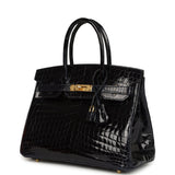 Pre-owned Hermes Birkin 30 Bleu Marine Shiny Niloticus Crocodile Gold Hardware