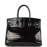 Pre-owned Hermes Birkin 30 Bleu Marine Shiny Niloticus Crocodile Gold Hardware