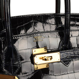 Pre-owned Hermes Birkin 30 Bleu Marine Shiny Niloticus Crocodile Gold Hardware