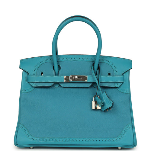 Pre-owned Hermes Birkin 30 Ghillies Turquoise Togo and Swift Palladium Hardware