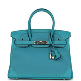 Pre-owned Hermes Birkin 30 Ghillies Turquoise Togo and Swift Palladium Hardware