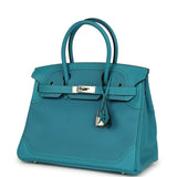 Pre-owned Hermes Birkin 30 Ghillies Turquoise Togo and Swift Palladium Hardware