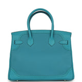 Pre-owned Hermes Birkin 30 Ghillies Turquoise Togo and Swift Palladium Hardware